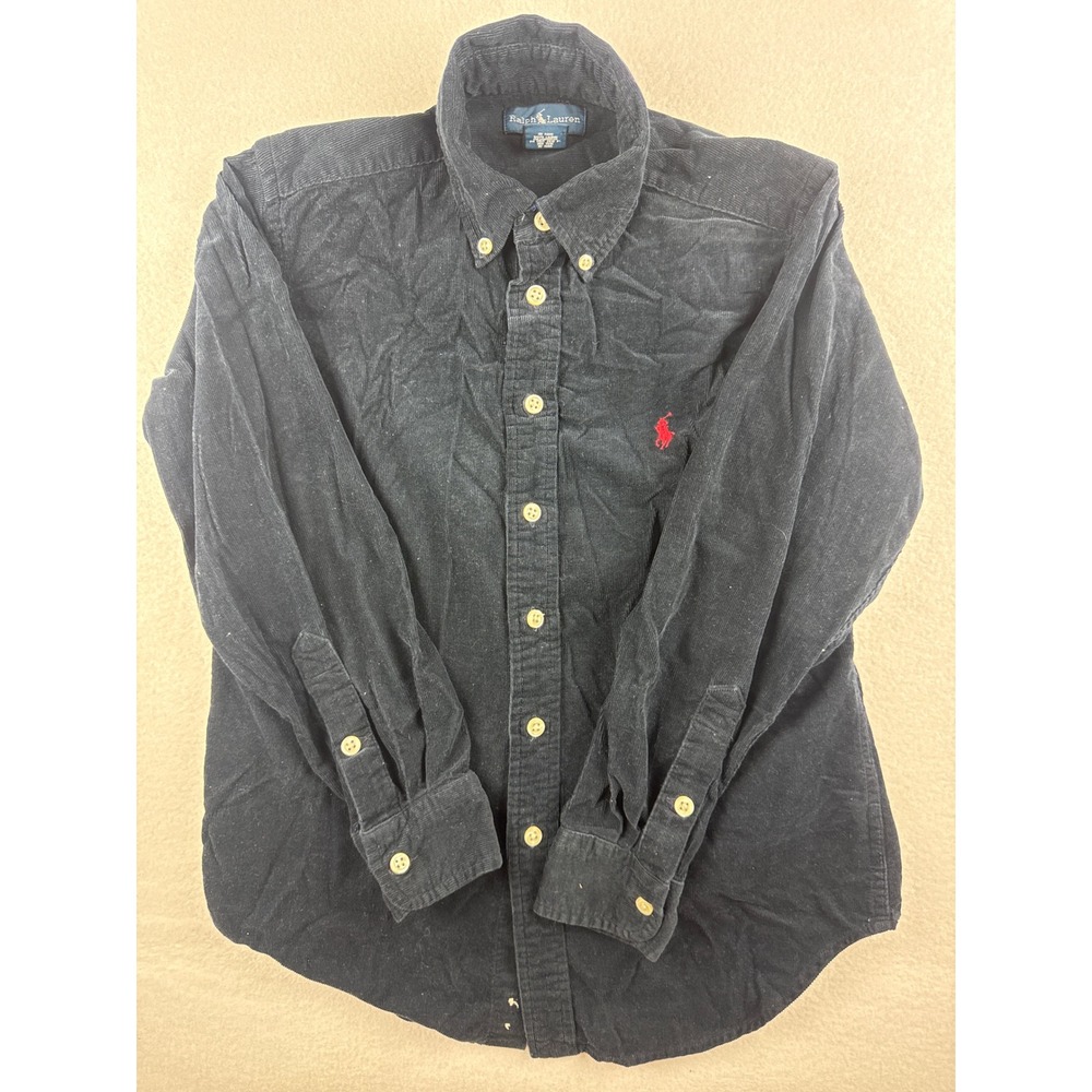 Ralph Lauren Kids Navy Blue Corduroy Button Down Shirt Size S 8 10 Red Pony Logo